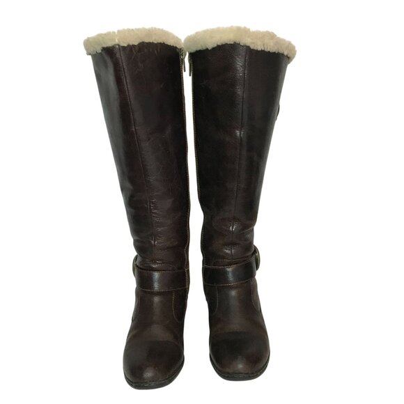 BORN Shearling Lined Warm Womens 7/38 Tall Brown Leather Tall Riding Boots - Picture 6 of 12